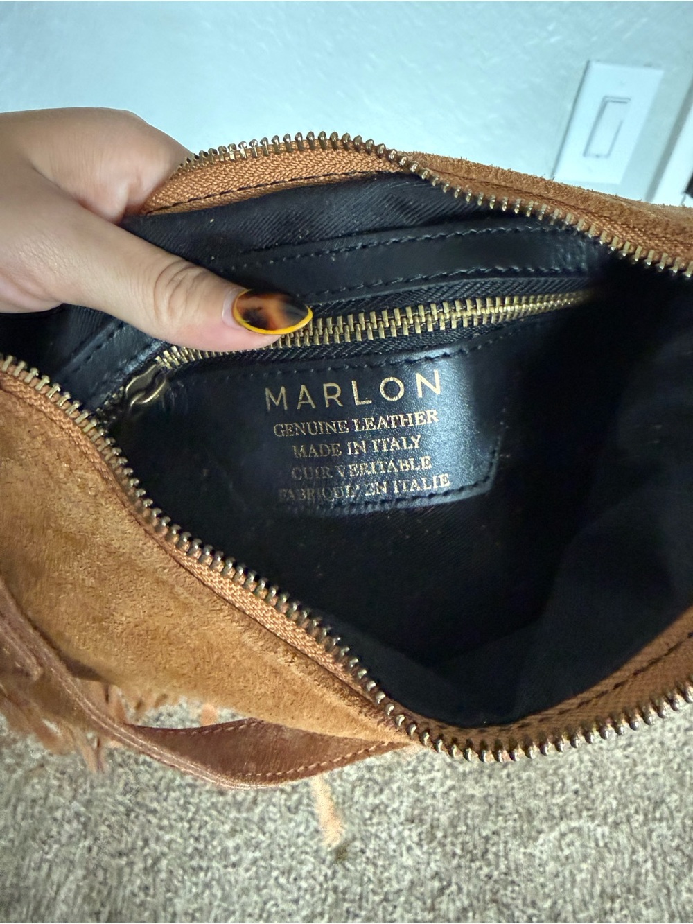 Fringed Suede Shoulder Bag in Brown - Picture 3 of 4